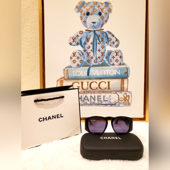 CHANEL Accessories - Chanel Matelasse CC Logo Gold Sunglasses